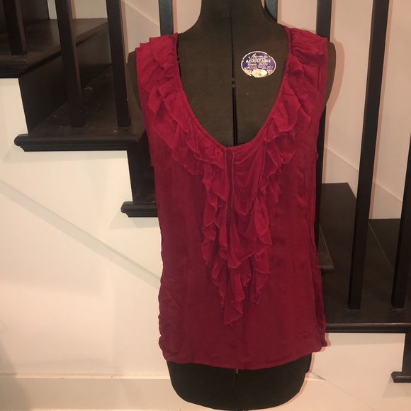 Maroon Deep V-Neck Ruffle Blouse - Picture 2 of 8